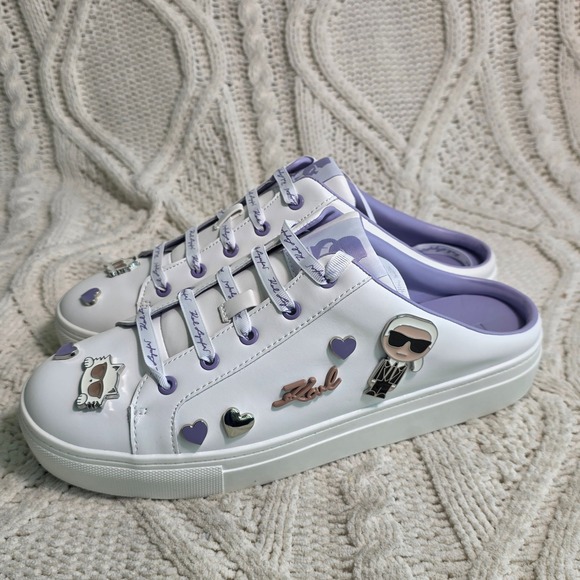 Karl Lagerfeld Shoes - Karl Lagerfeld Paris Cambria Mule Sneakers Cat Charms White Purple Women 9 NEW